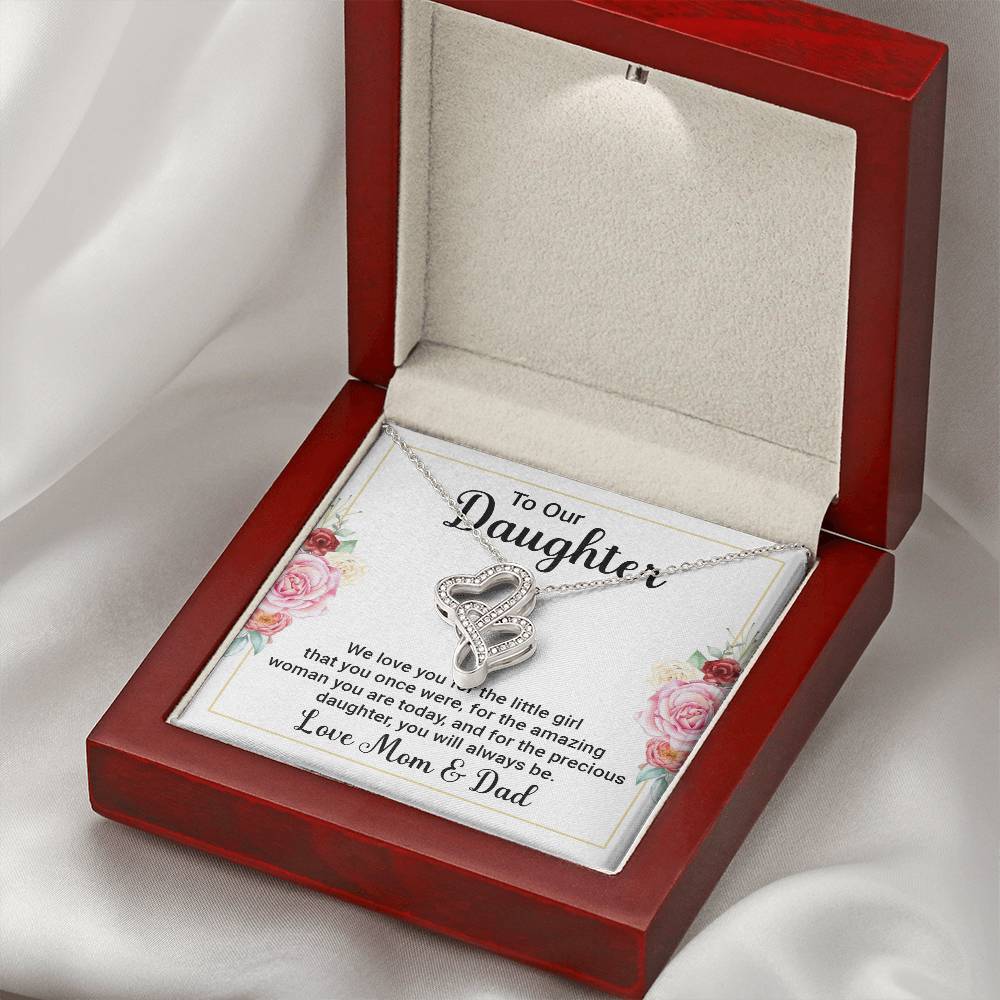 To Our Daughter Necklace – Daughter Graduation & Birthday Present from Mom and Dad – Heart-to-heart Pendant Necklace