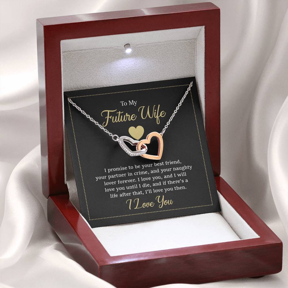 Future Wife Jewelry Gift - Long Lasting Romantic Necklace for Celebrating Love & Upcoming Marriage - Interlocking Hearts Necklace