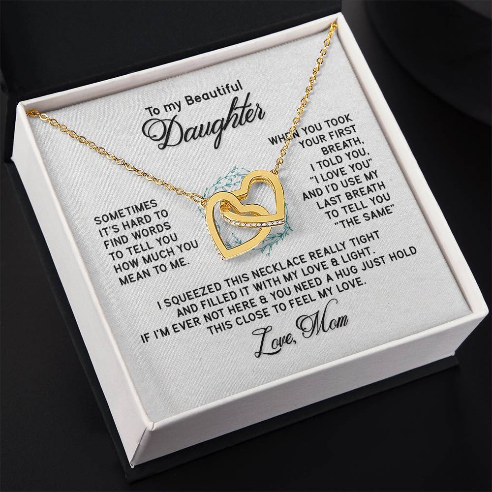 To My Daughter Necklace – Mom to Daughter Present for Graduation – Interlocking Hearts Necklace