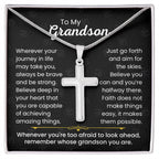 To My Grandson - Always be brave and be strong - Gift for Grandson - Artisan Cross Necklace