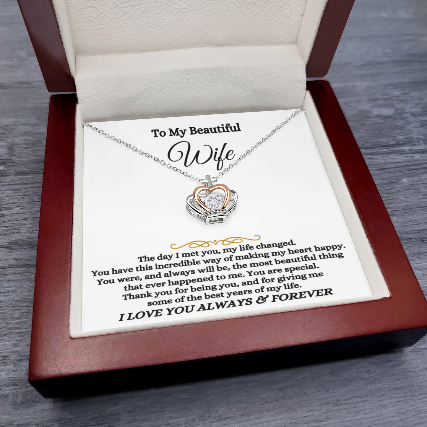 Valentine’s Day Gift for Wife - Emotional Jewelry from Husband for Anniversary Too - Crown Pendant Necklace