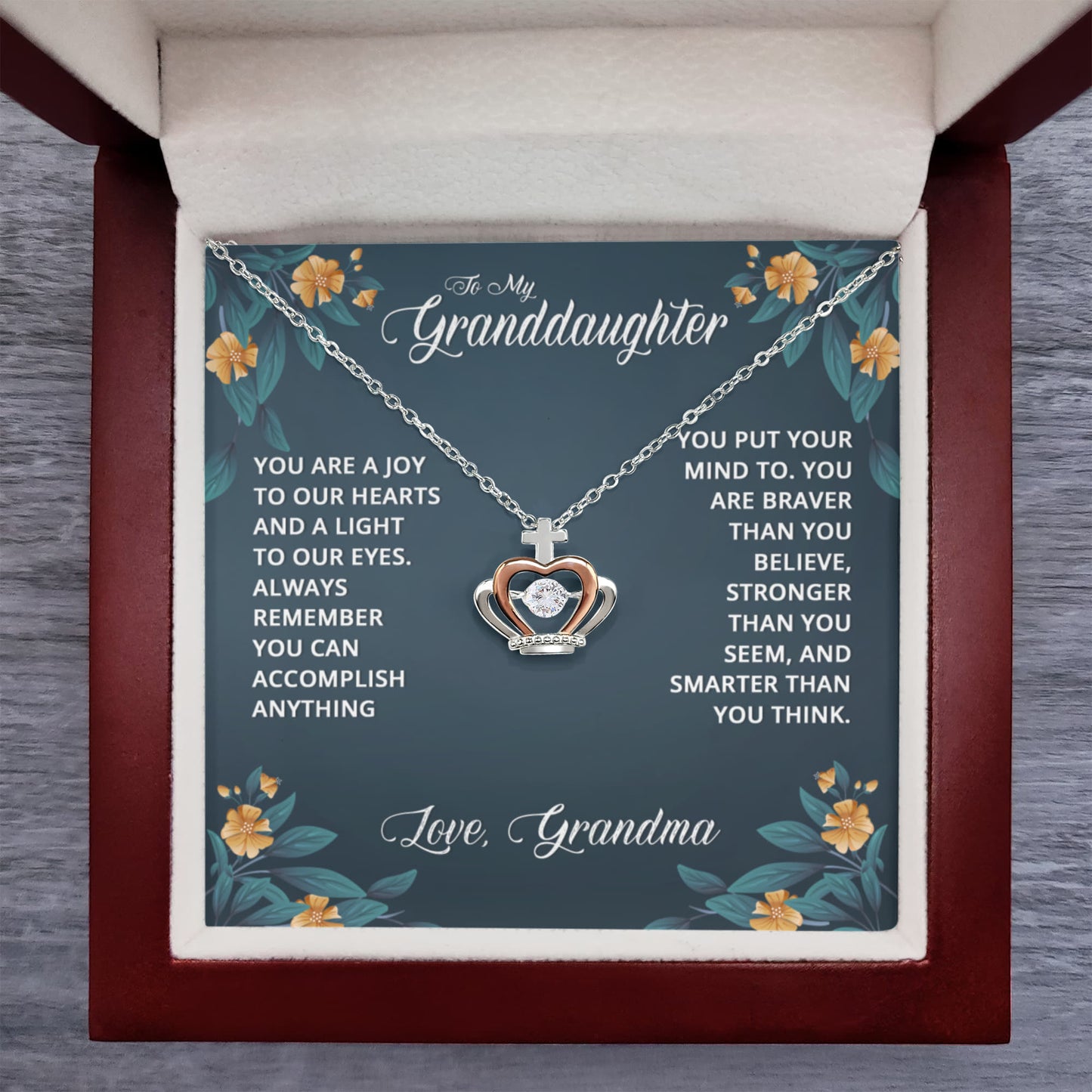 To My Granddaughter Necklace – Valentine Birthday Gift for Granddaughter from Grandma – Crown Pendant Necklace