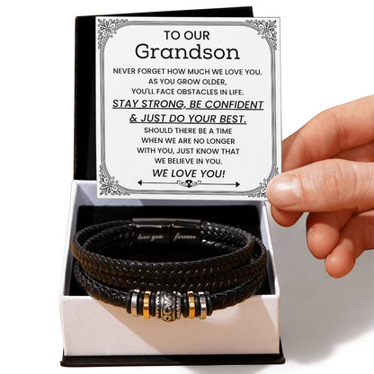 To Our Grandson - Gift for Grandson from Grandparents - Stay Strong, Be Confident & Just Do Your Best - Love You Forever Bracelet