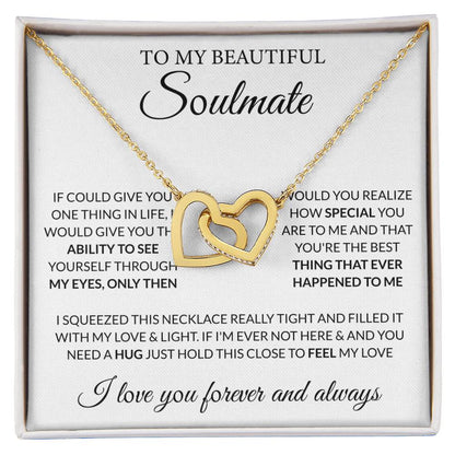 To My Beautiful Soulmate Necklace - Gift for Her for Birthday & Sweet Romantic Surprises - Interlocking Hearts Necklace