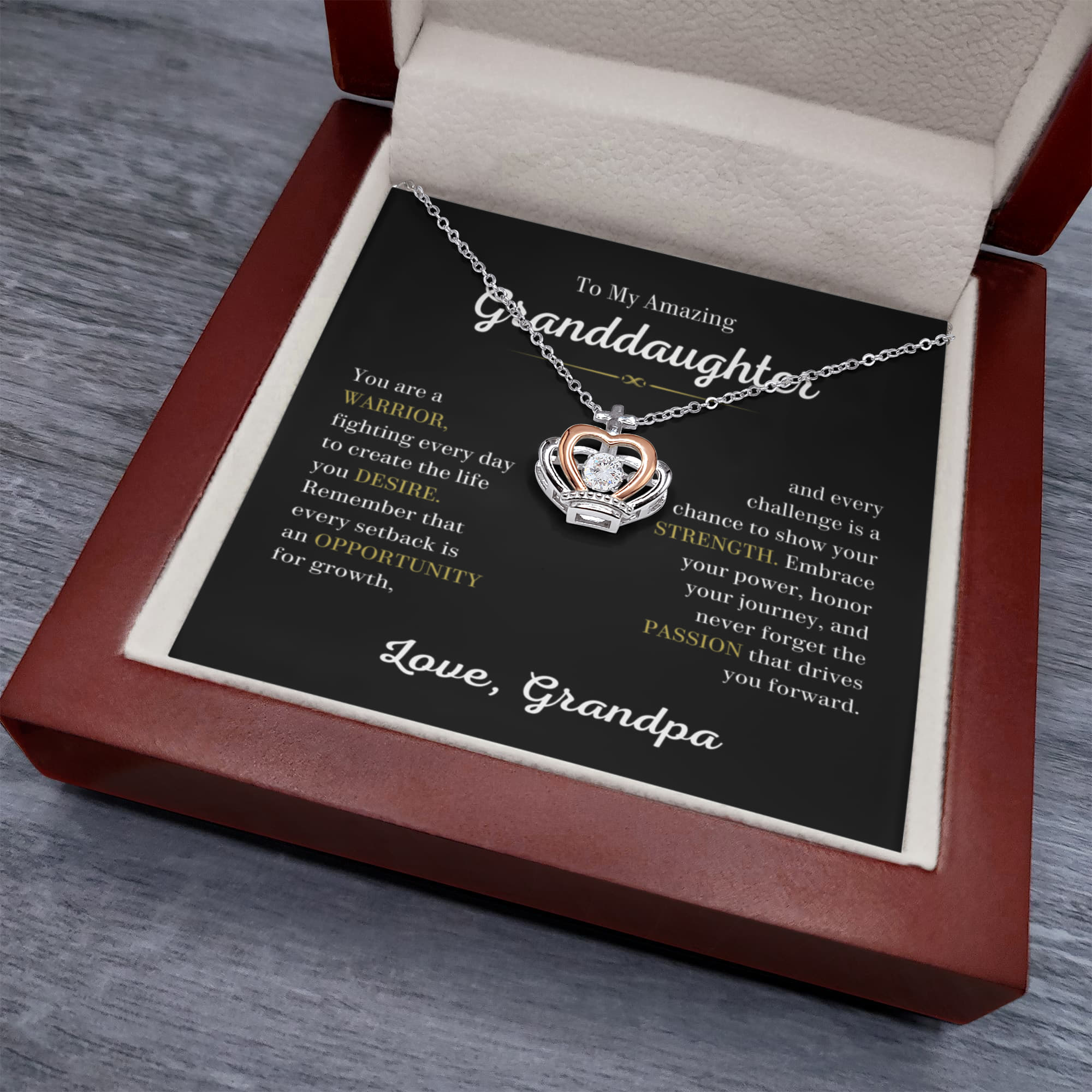 To My Granddaughter Necklace – Graduation & Birthday Gift from Grandpa – Crown Pendant Necklace