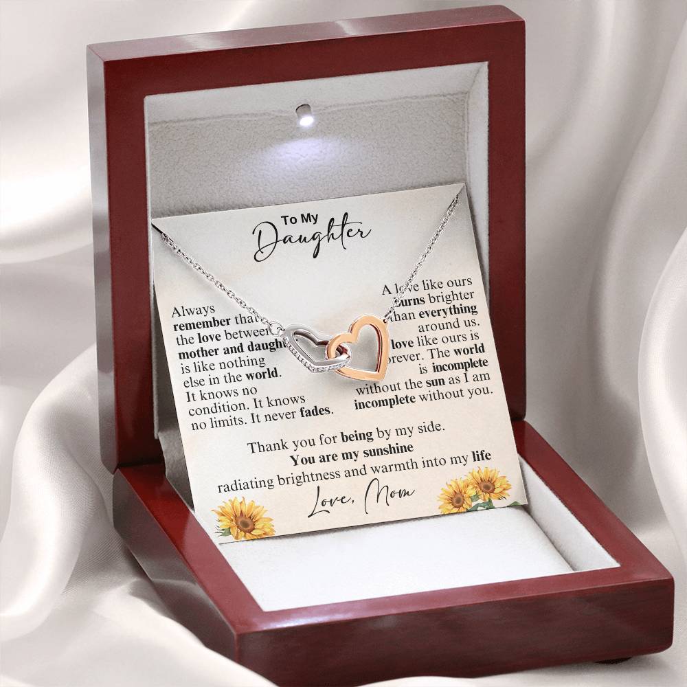 To My Daughter - Thank you for being by my side -  Interlocking Hearts Necklace
