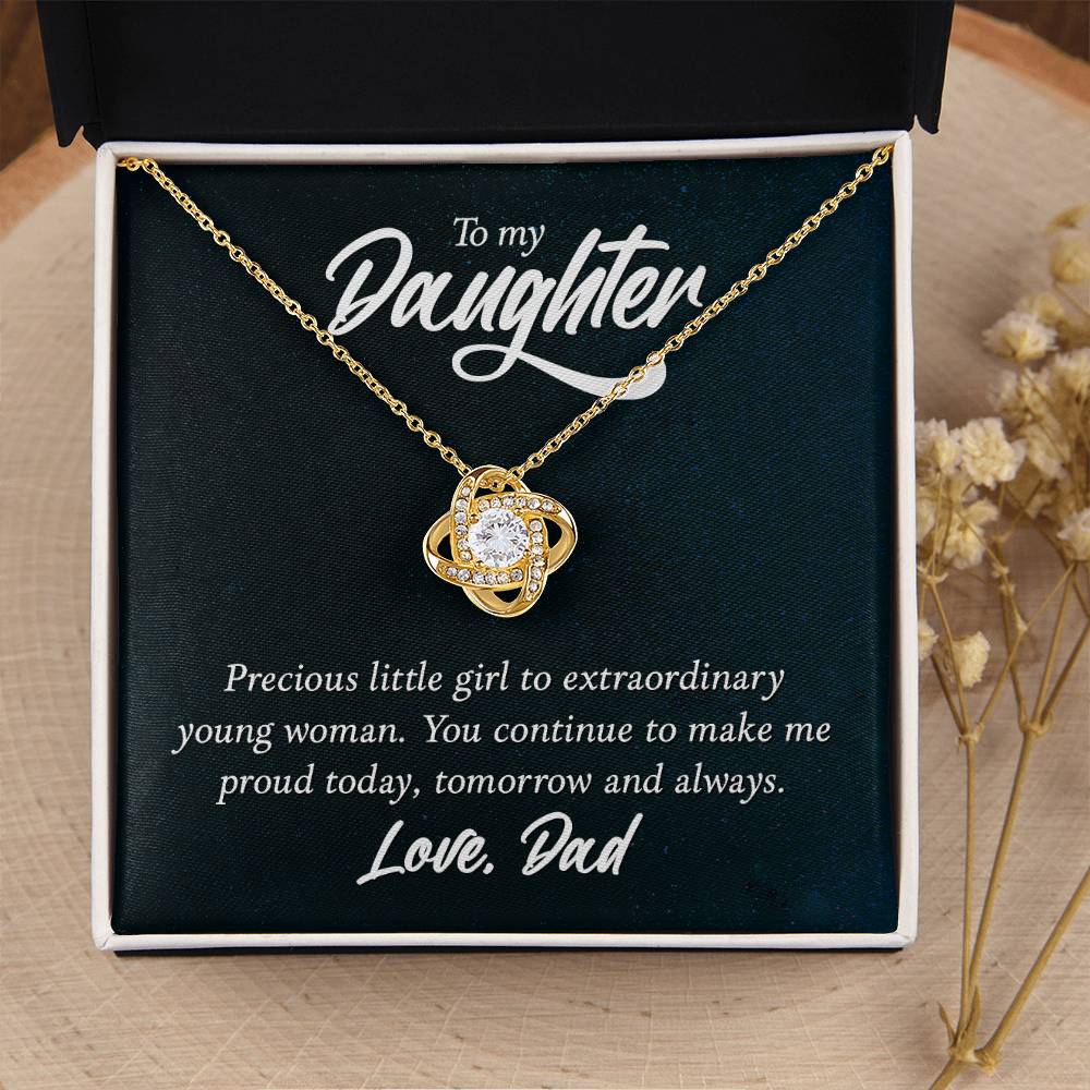 To My Daughter Necklace - Loving Gift for Daughter from Dad for Christmas, Proud Achievements & Special Days - Love Knot Necklace