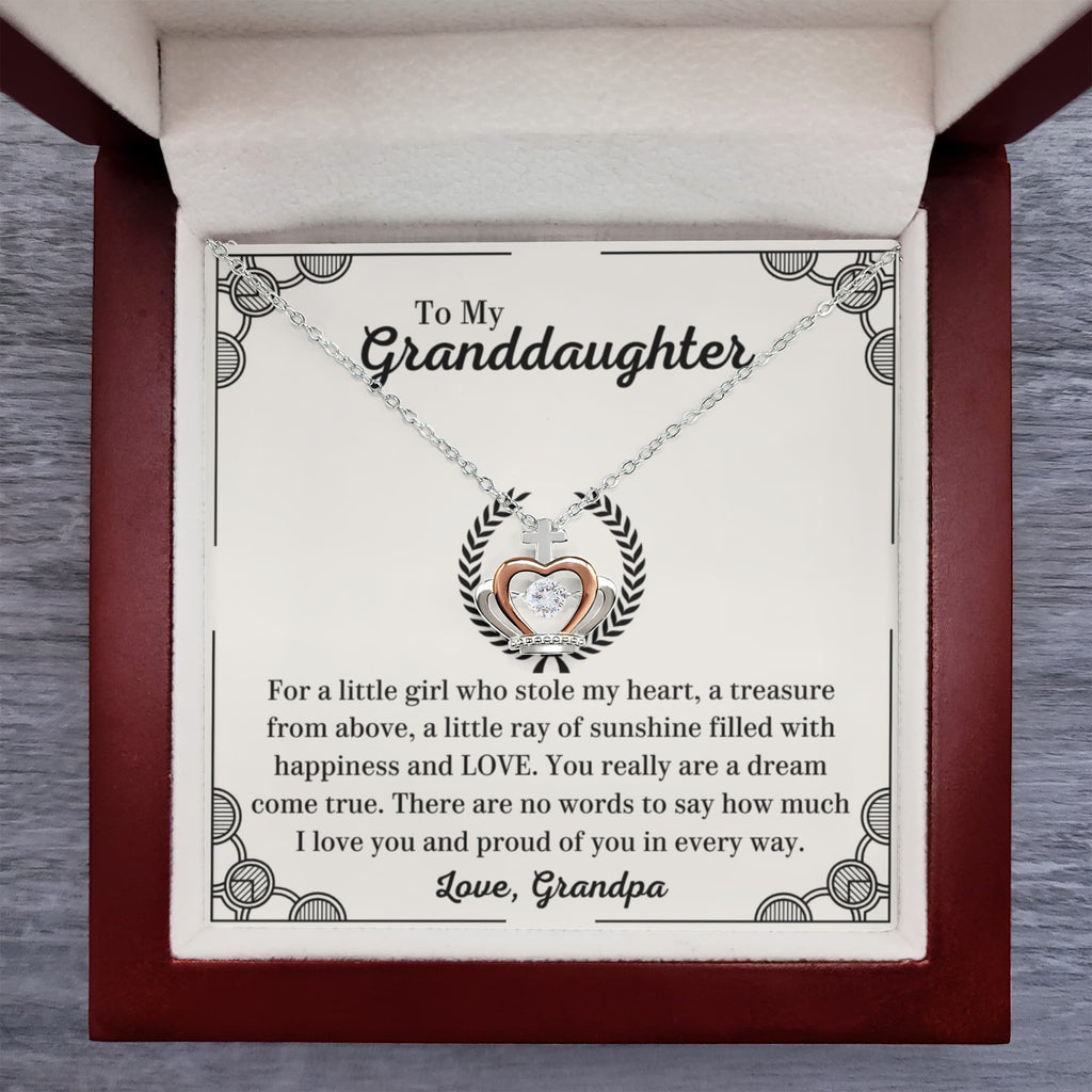 To My Granddaughter Necklace – Grandpa to Granddaughter Birthday Graduation Present – Crown Pendant Necklace