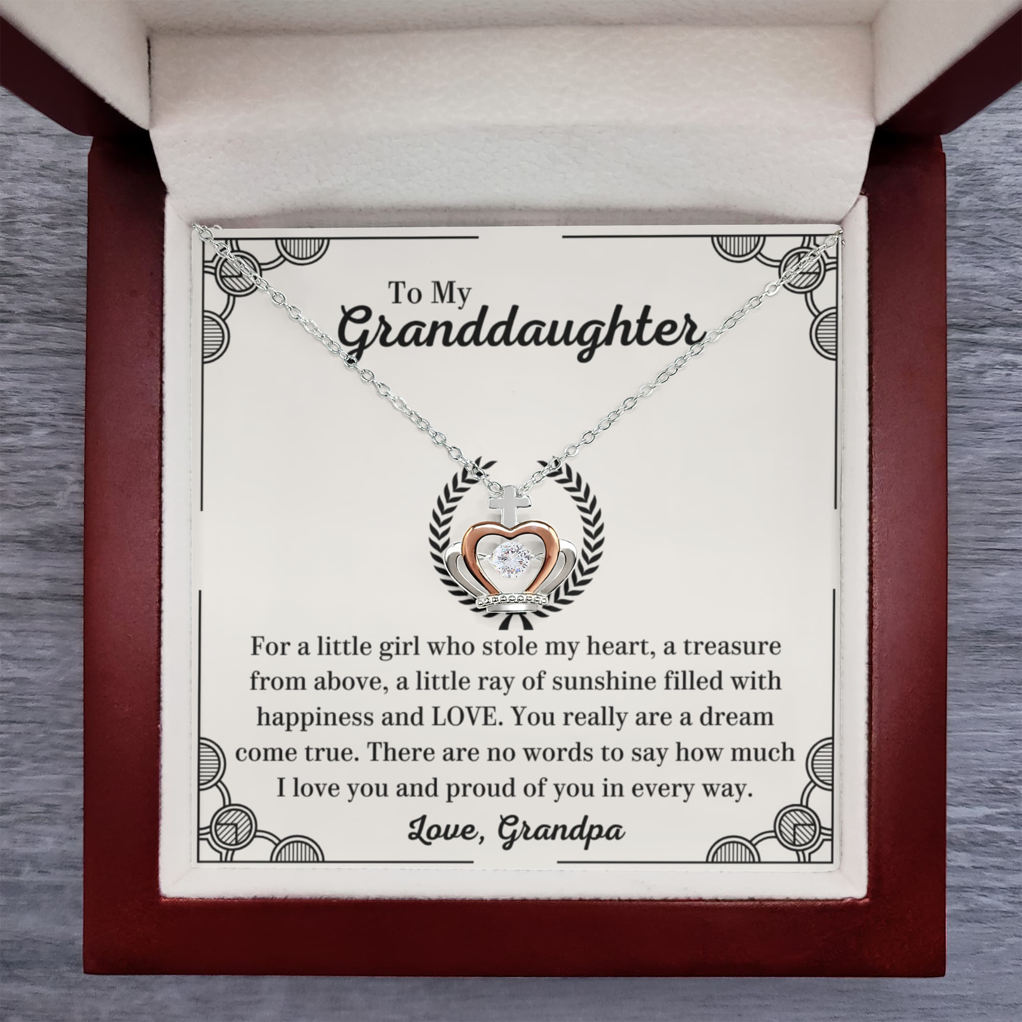 To My Granddaughter Necklace – Grandpa to Granddaughter Birthday Graduation Present – Crown Pendant Necklace