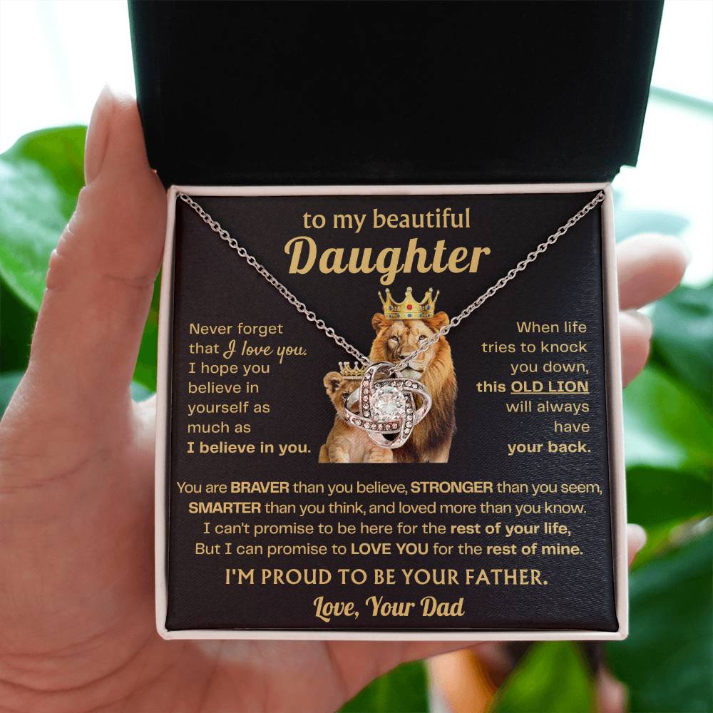 To My Beautiful Daughter Necklace - When life tries to knock you down - Daughter Present from Dad - Love Knot Necklace