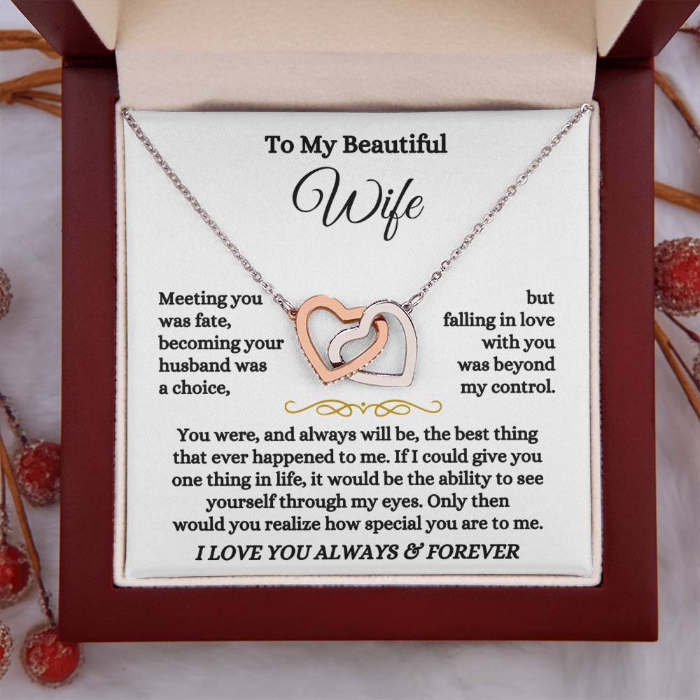 To My Wife Necklace - Sentimental Jewelry Gift from Husband for Birthday, Anniversary & Valentine’s Day - Interlocking Hearts Necklace