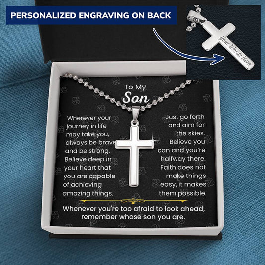 Engraved Cross Necklace Perfect Son Gift