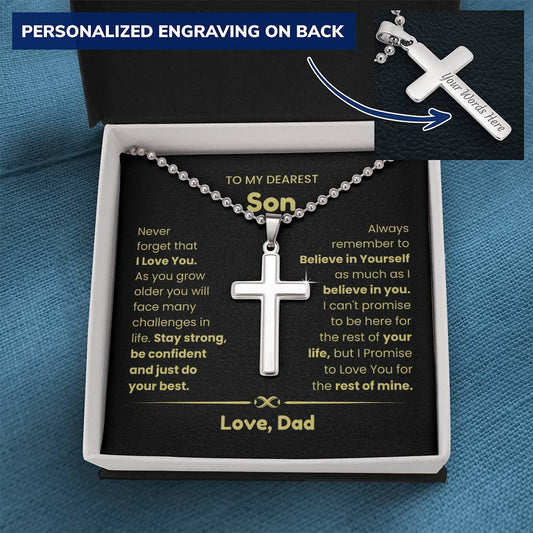 Personalized cross necklace for son from dad