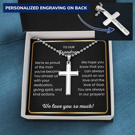 Sentimental Grandson Cross Necklace Gift from Grandparents