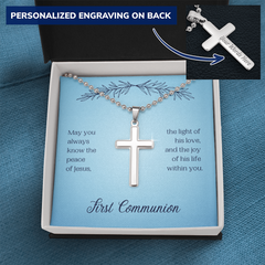 Personalized Cross Necklace for First Communion, Religious Gift for Kids, Christening Keepsake, Engraved Jewelry