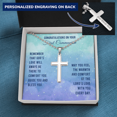 Personalized Cross Necklace for First Communion, Engraved Religious Gift, Christian Jewelry, Christening Keepsake