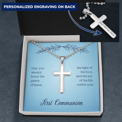 Personalized Cross Necklace for First Communion, Religious Gift for Kids, Christening Keepsake, Engraved Jewelry