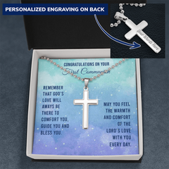 Personalized Cross Necklace for First Communion, Engraved Religious Gift, Christian Jewelry, Christening Keepsake