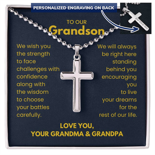 Grandson Cross Necklace From Grandma & Grandpa