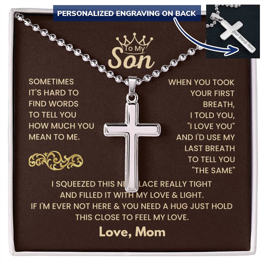 Son Cross Necklace with polished stainless steel pendant