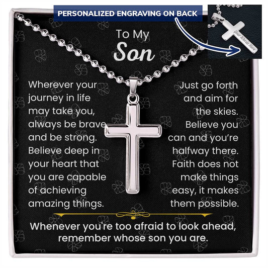 Engraved Cross Necklace Perfect Son Gift