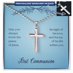 Personalized Cross Necklace for First Communion, Religious Gift for Kids, Christening Keepsake, Engraved Jewelry
