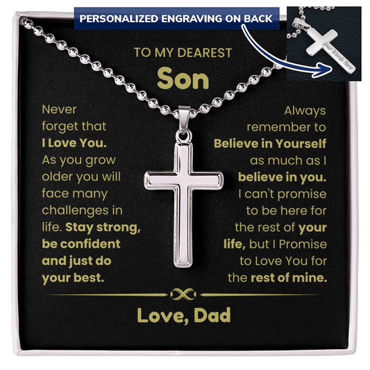 Personalized cross necklace for son from dad