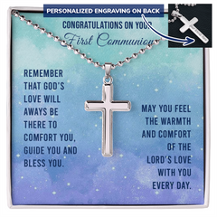 Personalized Cross Necklace for First Communion, Engraved Religious Gift, Christian Jewelry, Christening Keepsake