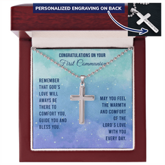 Personalized Cross Necklace for First Communion, Engraved Religious Gift, Christian Jewelry, Christening Keepsake