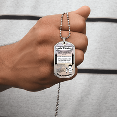 Personalized Dog Tag Necklace for Grandson – Birthday Gift, Engraved Jewelry, Trendy Teen & Young Men Accessory, To My Grandson