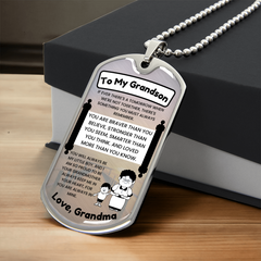 Personalized Dog Tag Necklace for Grandson – Birthday Gift, Engraved Jewelry, Trendy Teen & Young Men Accessory, To My Grandson