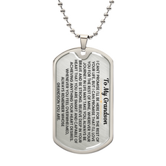 Personalized Dog Tag Necklace for Grandson – Birthday Gift, Engraved Jewelry, Trendy Teen & Young Men Accessory, To My Grandson