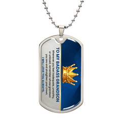 Personalized Tag Necklace for Grandson, Birthday Gift, Engraved Jewelry, Teen & Young Men Accessory, To My Badass Grandson