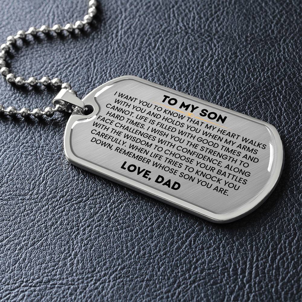 Son Dog Tag Necklace from Dad front view