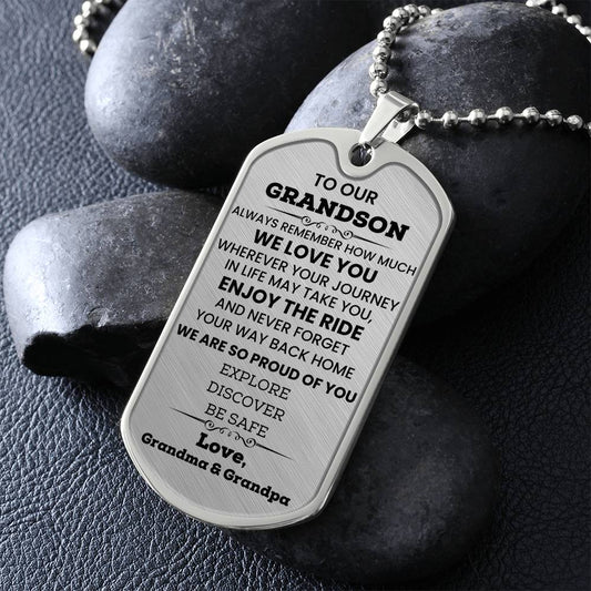 Grandson Present from Grandparents dog tag necklace