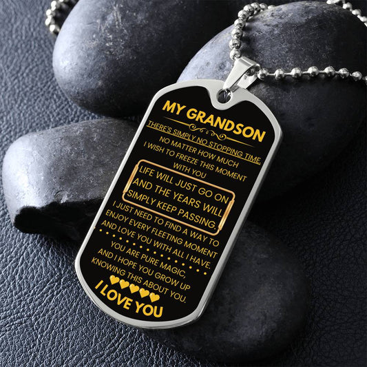 Grandson Gift from Grandparents - Luxury Surgical Steel Dog Tag Necklace