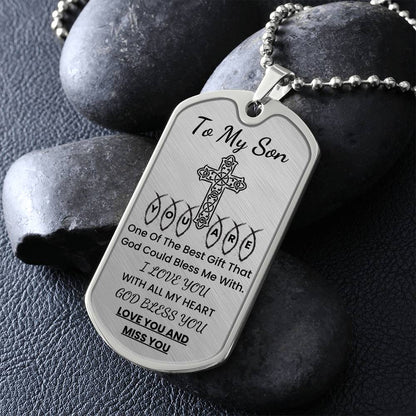 Son Dog Tag Necklace close-up