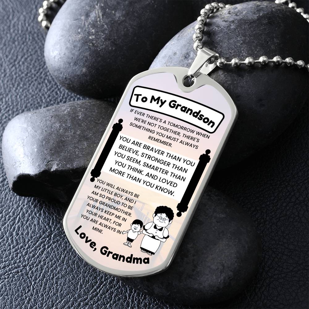 Grandson Dog Tag Necklace Front View