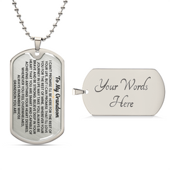 Personalized Dog Tag Necklace for Grandson – Birthday Gift, Engraved Jewelry, Trendy Teen & Young Men Accessory, To My Grandson