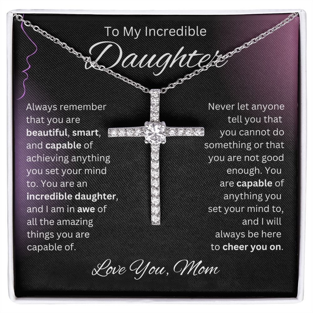 Daughter - You Are Capable CZ Cross Necklace