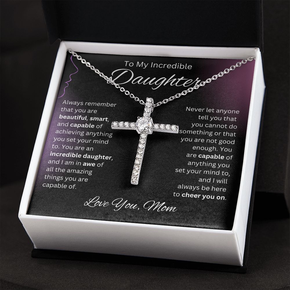 Daughter - You Are Capable CZ Cross Necklace