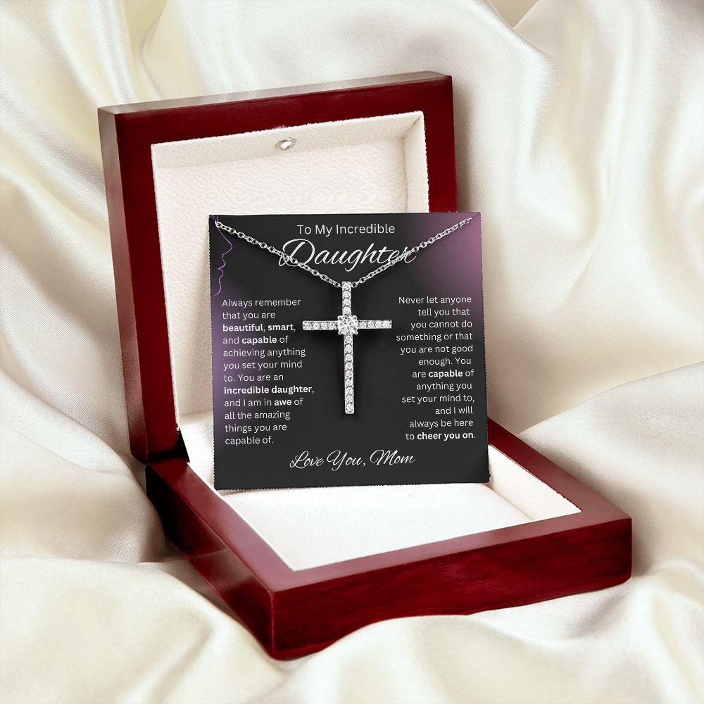 Daughter - You Are Capable CZ Cross Necklace