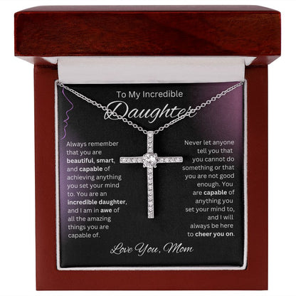 Daughter - You Are Capable CZ Cross Necklace