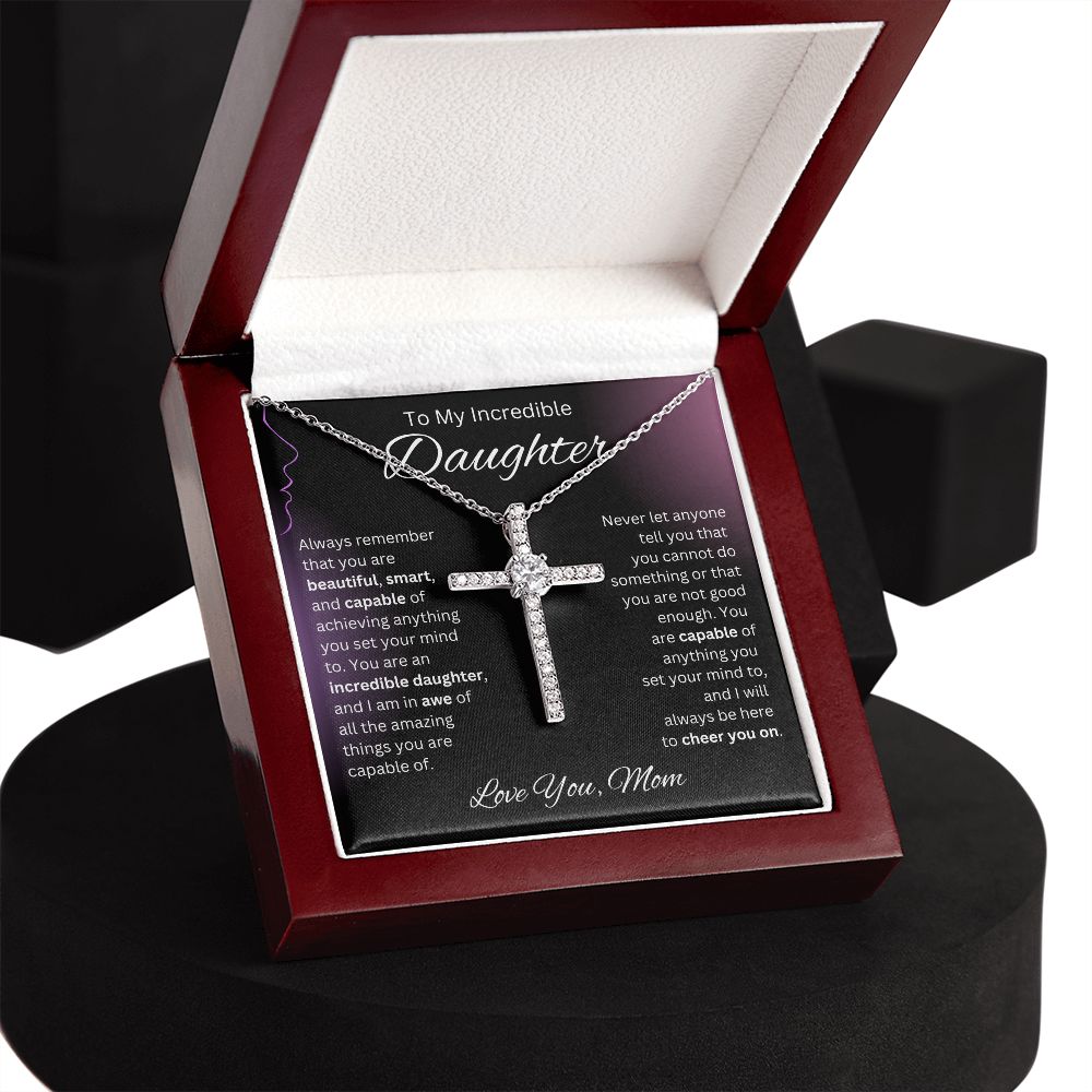 Daughter - You Are Capable CZ Cross Necklace