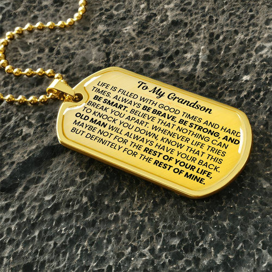 Grandson Gift from Grandpa - Surgical Steel Dog Tag Necklace