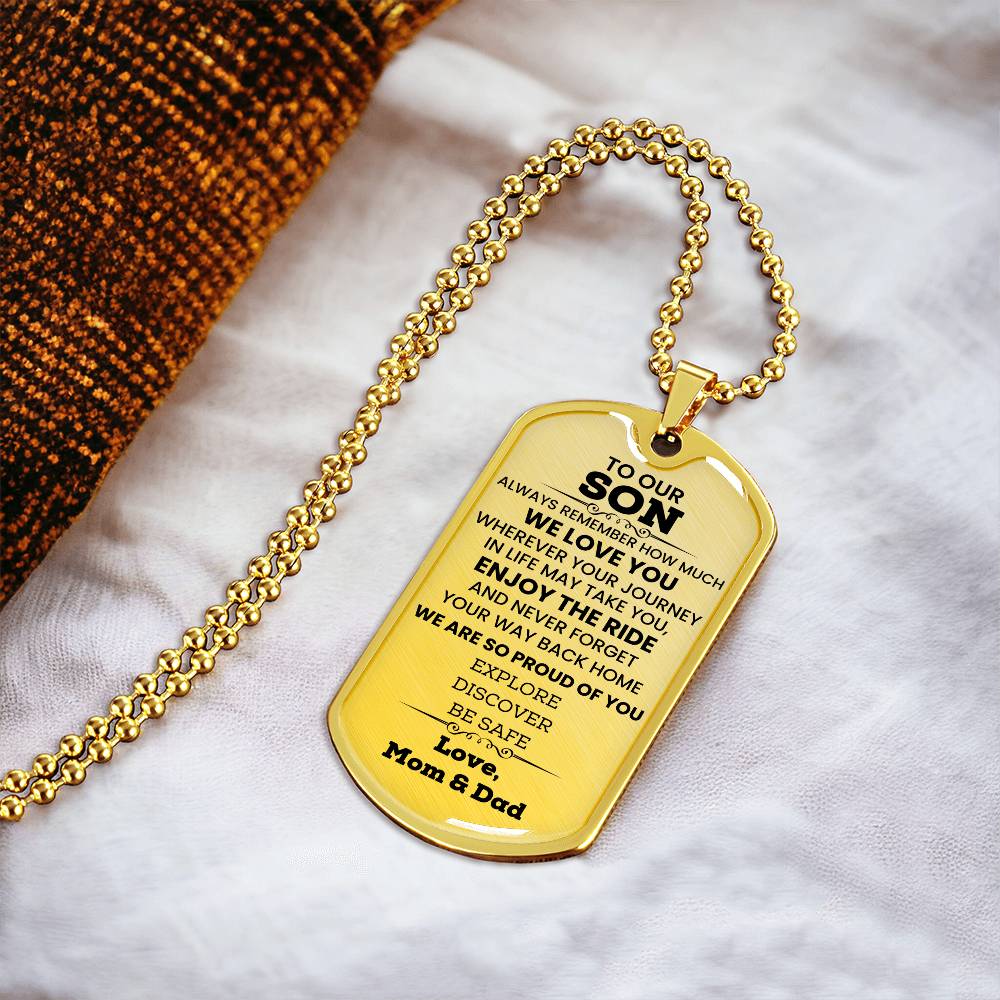 Son Dog Tag Necklace Close-up