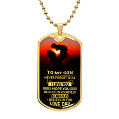 Personalized Dog Tag Necklace for Son, Engraved Jewelry Gift for Birthday, Graduation, or Christmas, To My Son