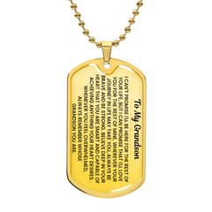 Personalized Dog Tag Necklace for Grandson – Birthday Gift, Engraved Jewelry, Trendy Teen & Young Men Accessory, To My Grandson