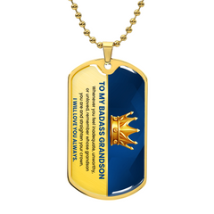 Personalized Tag Necklace for Grandson, Birthday Gift, Engraved Jewelry, Teen & Young Men Accessory, To My Badass Grandson