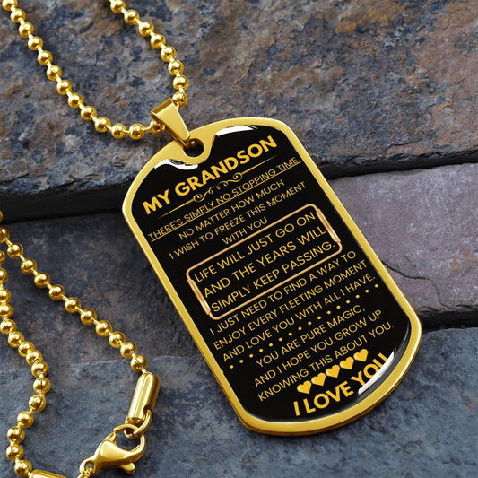 Grandson Gift from Grandparents - Luxury Surgical Steel Dog Tag Necklace